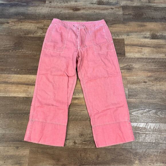 Sigrid Olsen SO blue Salmon Pink Linen Blend Wide Leg Pants Size 12 Beach Cruise - Picture 1 of 8